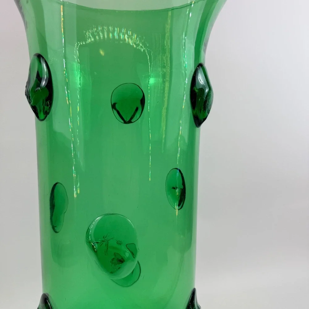 Mid Century Green Glass Large Prunt Blob Floor Vase 18